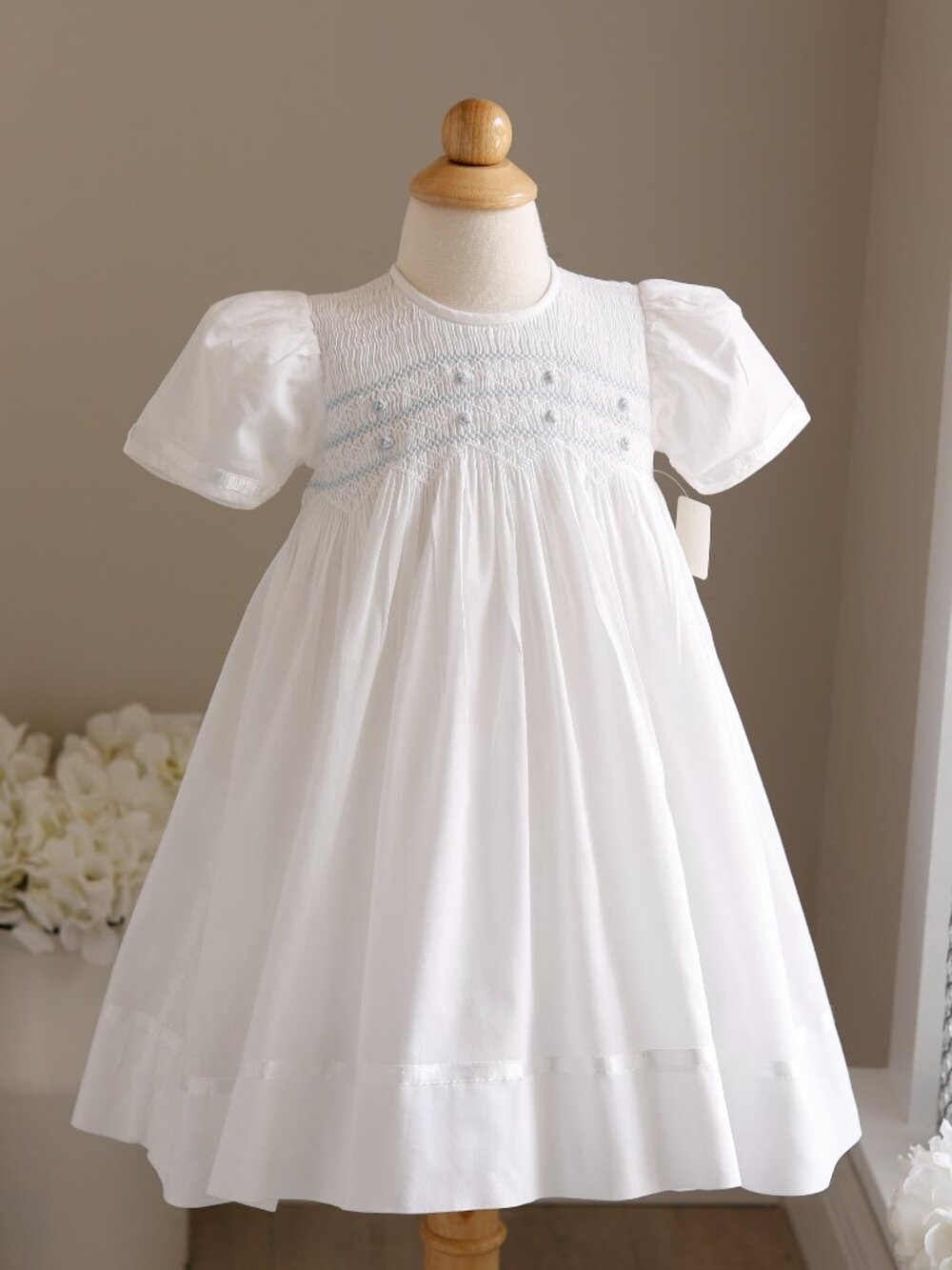 Strasburg Dress White Smocked Heirloom Blue Embroidery Special Occasion 18 Month